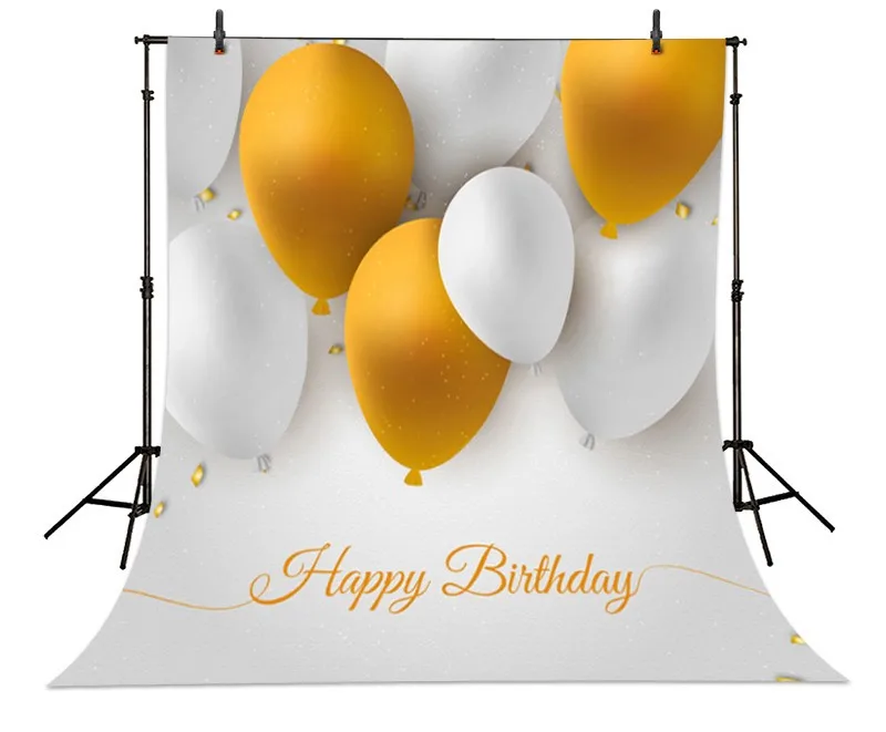 Kuning Putih Balon Selamat Ulang Tahun Latar Belakang Vinyl