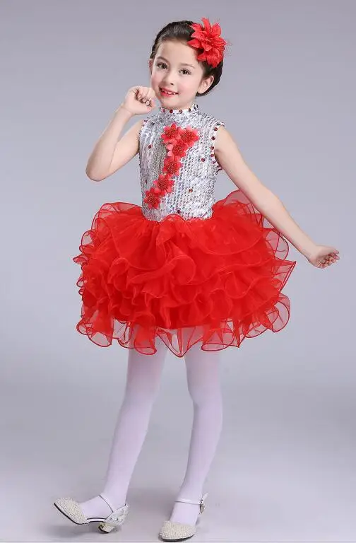 7 цветов, юбка-пачка для девочек, пышная детская балетная юбка-американка, юбки для маленьких девочек, детская танцевальная юбка для джазовых выступлений - Цвет: Красный