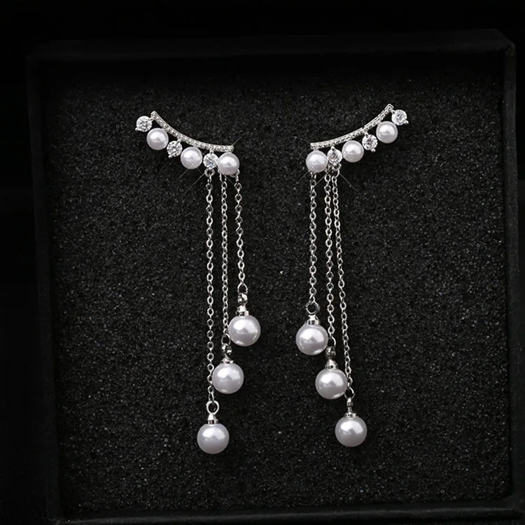 New Fashion Women Jewelry South Korea Allergy Free Earrings Female Temperament Eardrop Long Tassels Pearl Pendant Earrings