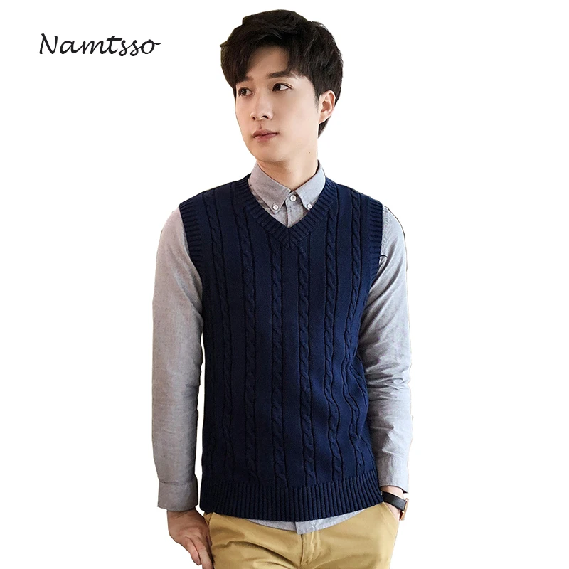 100% Cotton Vest Men Winter Thick Coarse wool turtleneck V neck ...