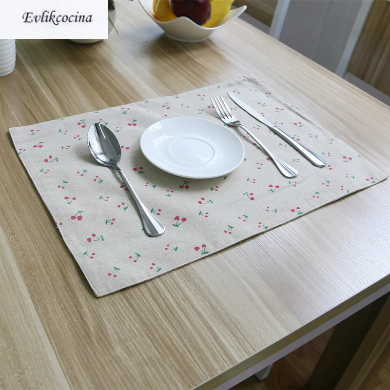 

Free Shipping Small Cherry Placemat Dining Table Coaster Cloth Insulation Coffe Tea Cup Pad Kitchen Mantel Individual For Table