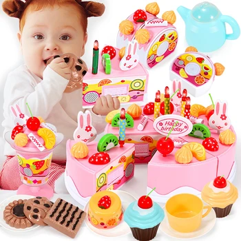 

37-80pcs DIY Cutting Birthday Cake Toys Simulation Cooking Set Kids Pretend Play Kitchen Toys for Children Gifts