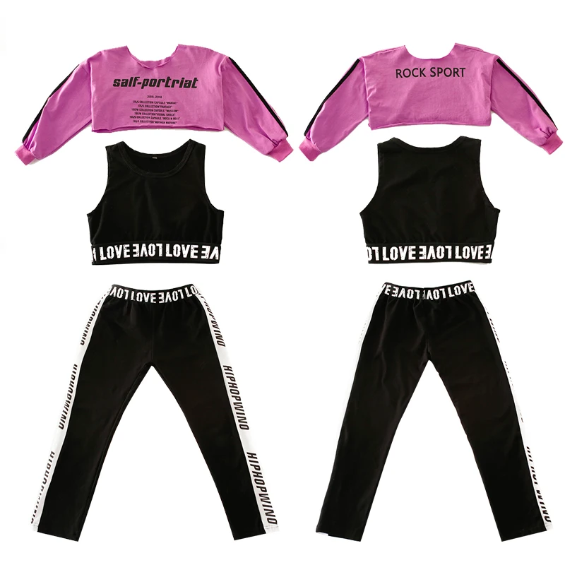 Concert Hip Hop Clothing Sweatshirt Pants Girls Cheerleader Jazz Dance wear Costumes Kids Stage Ballroom Dancing Clothes Wear