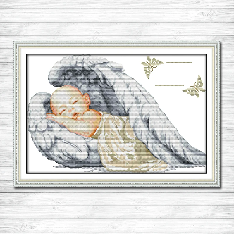 Little angel birth certificate sleeping baby pattern print canvas DMC 14CT11CT DMS Cross Stitch Embroidery Home Decor Needlework | Дом и сад