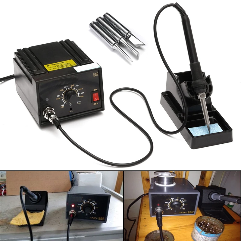 

1Set Durable Quality 967 110V 220V Black Metal Electric Rework Soldering Station Iron LCD Display With 3pcs Tips Iron Handle