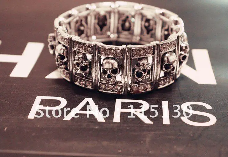 

Vintage Crystal Skull Charm Wrap Bracelet For Men Women Gothic Stretched Skeleton Cuff bracelets & Bangle Men Jewelry 2018
