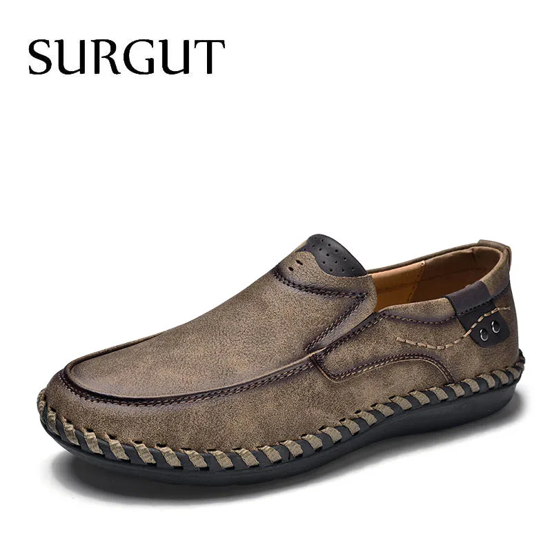 Мужская обувь на плоской подошве SURGUT, повседневные деловые официальные офисные дышащие полуботинки цвета хаки, больших размеров 38-46, для весны и осени