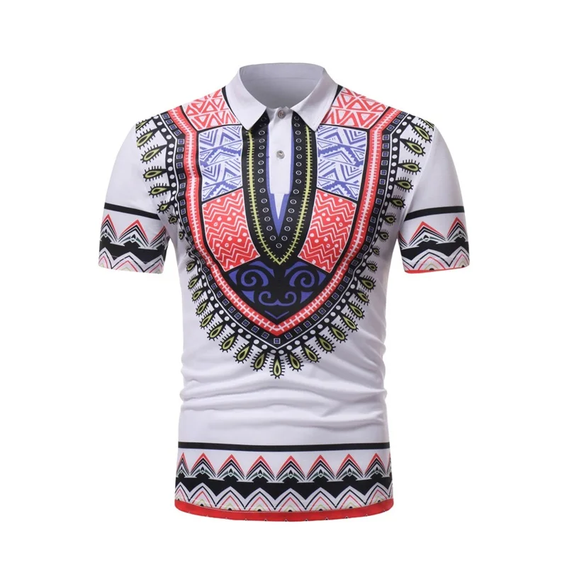 White Splash Ink Print Polo Shirt Men 2019 Fashion African Dashiki Slim