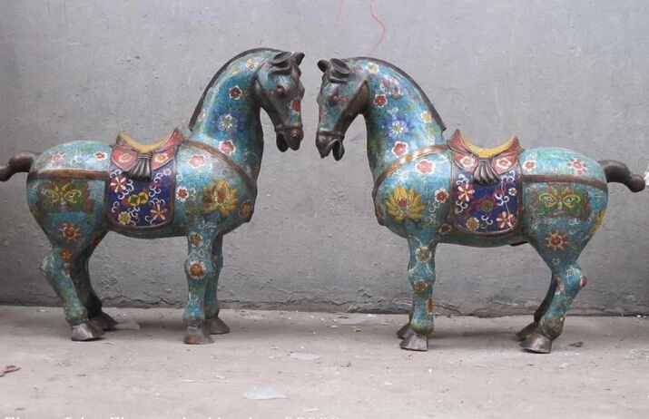 

JP S1136 China Regius Pure bronze cloisonne Lucky War Horse business success statue Pair