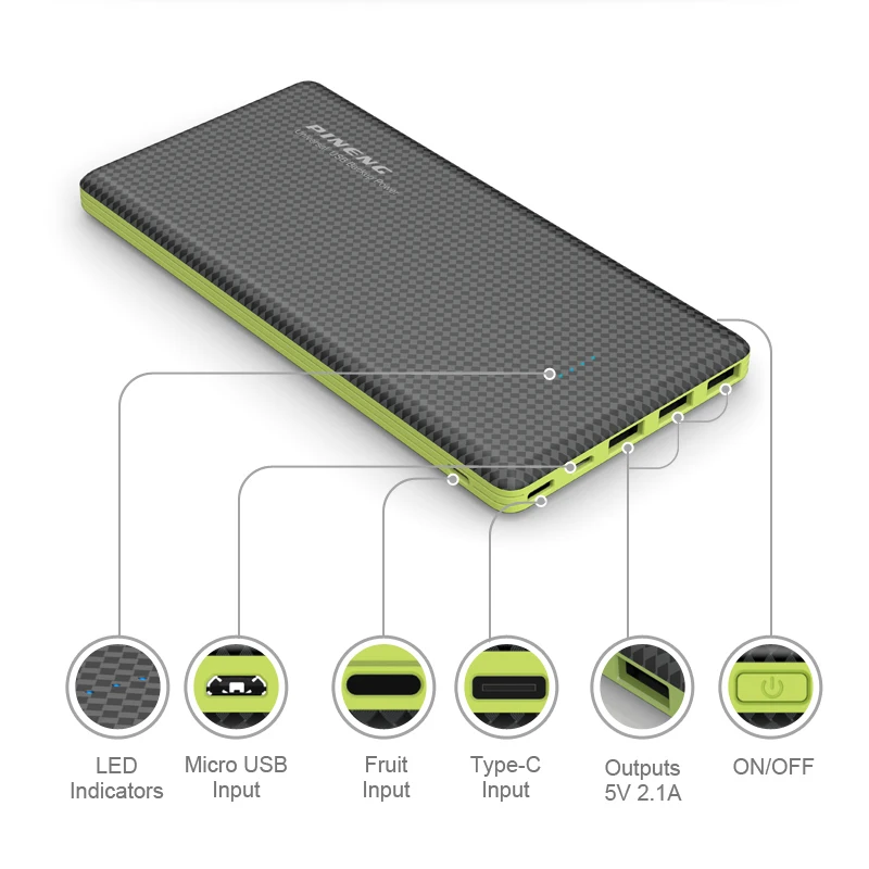 PINENG PN 917 20000mAh Power Bank 3 USB External Battery Charger Mobile Phone Battery Type-C Charger For Xiaomi iPhone Samsung
