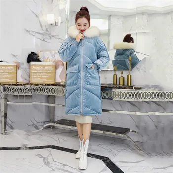 

2019 New Winter Jacket Women Velvet With Fur Collar Womens Coat Long Cotton Padded Warm Hooded Female Outwear Parkas Female Y386