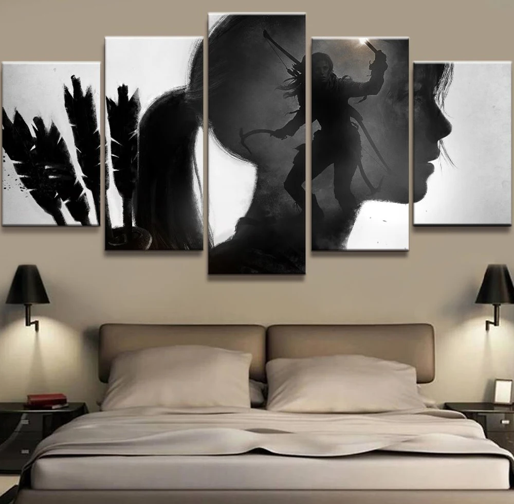

5 Panel Tomb Raider Lara Croft Game Canvas Printed Painting For Living Room Wall Art Home Decor HD Picture Artwork dorp shipping