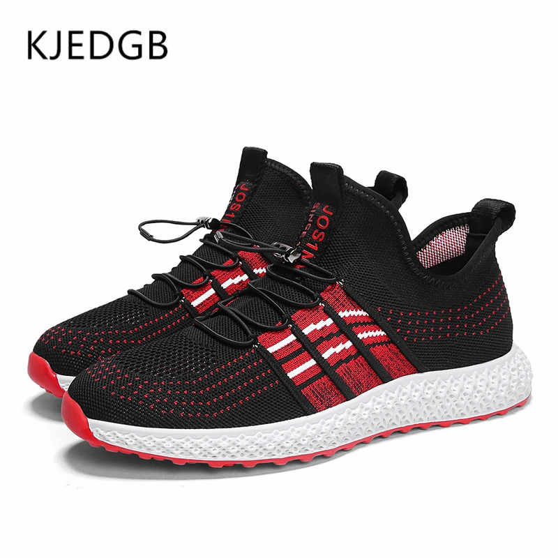 KJEDGB 4D удобная мужская повседневная обувь Flyknit дышащая эластичная лента мужские кроссовки высокая эластичная обувь Мужская взрослая Мужская теннисная обувь - Цвет: Black Red