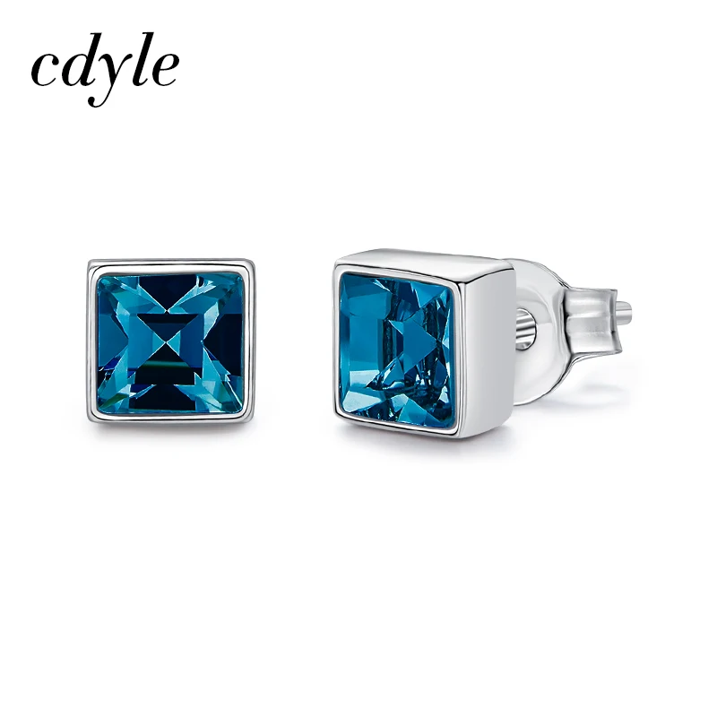 

Cdyle Stud Earrings Women Earrings 925 Sterling Silver Jewelry Elegant Fashion Square Shape Blue bijoux Charm Earrings