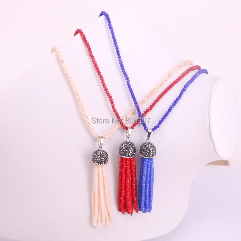 

5 Strands Handmade Crystal Glass Beads Necklace Long Tassel Charm Bohemian Necklace For Women Jewelry