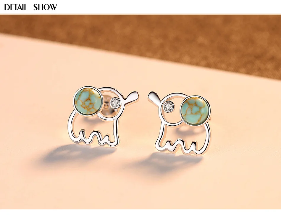 

S925 silver earrings female creative fashion elephant turquoise earrings silver jewelry BBA02