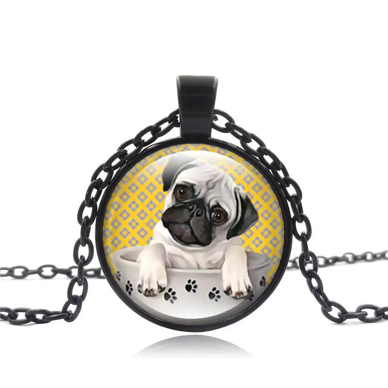 

Zinc Alloy Pug and Footprints Pendant Necklace Dog Souvenir Gift