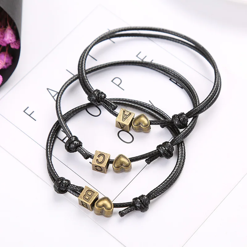 

Letter Initial Bracelet Custom Personalized A-Z Letter Love Heart Name Bracelet Bangle Couple Letter Jewelry Love Gift