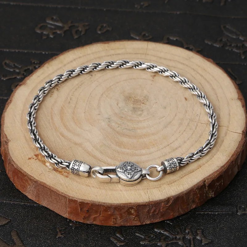 

Solid Thai Silver Twisted Link Chain Bracelet Men Women 100% Pure Sterling Silver 925 3mm Simple Thin Chain Bracelet Men Jewelry
