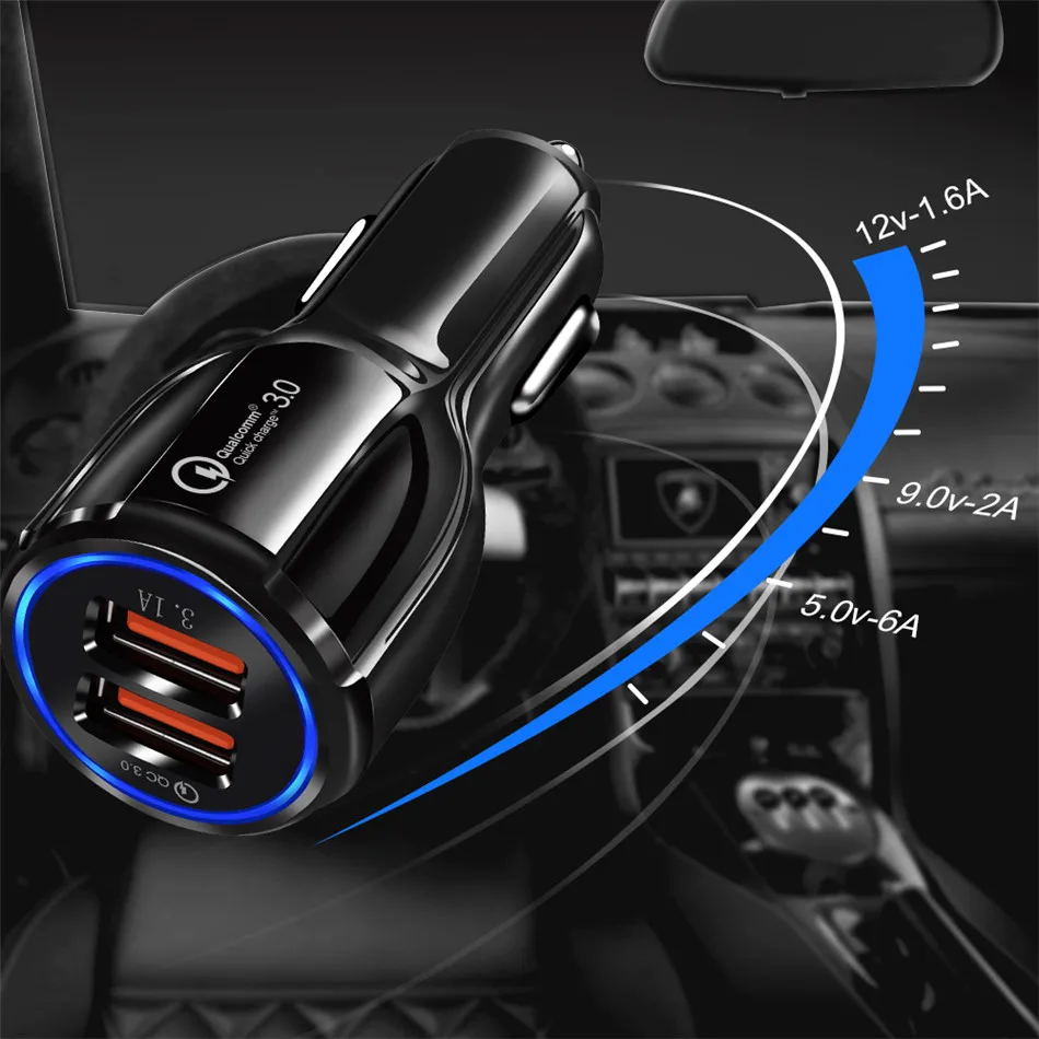 سيارة المحمول شاحن USB للهاتف سريعة 3.0 مع عرض الصمام المزدوج USB سريع سيارة ولاعة السجائر شاحن آيفون X سامسونج Xiaomi