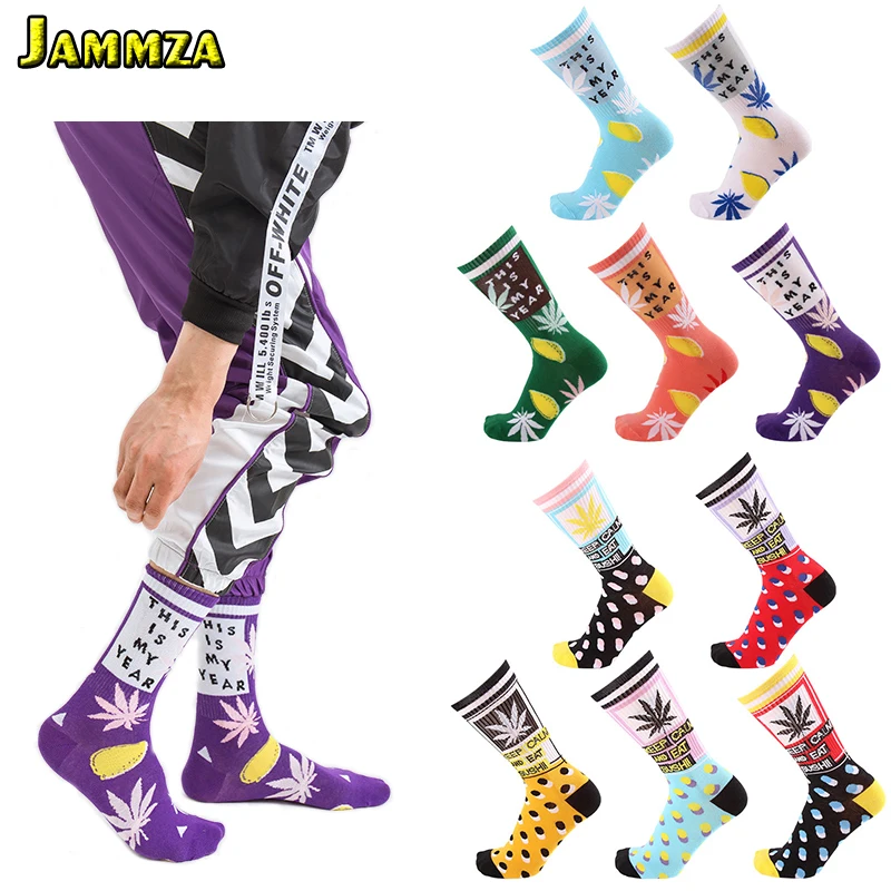 

1 Pair Harajuku Fashion Cotton Socks Men Skateboard Maple leaf Lemon Hiphop Unisex Meias Street Vintage Casual Print Funny Crew