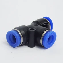100pcs Free shipping PE4 6 8 10 12MM Pneumatic Push In Tee 3 Way Fitting Plastic Pipe Connector Quick Fitting