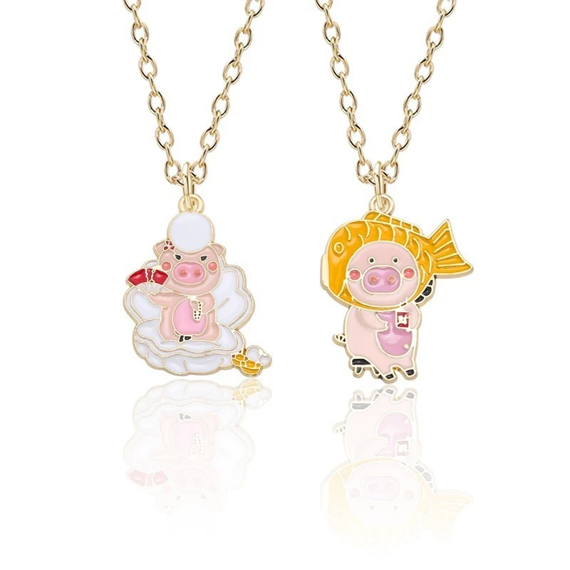 

DIY Cute Pig Necklace For Women Girls Lovely Alloy Cartoon Pendant Necklaces Gold Long Chain Enamel Jewelry Dropshipping 2019