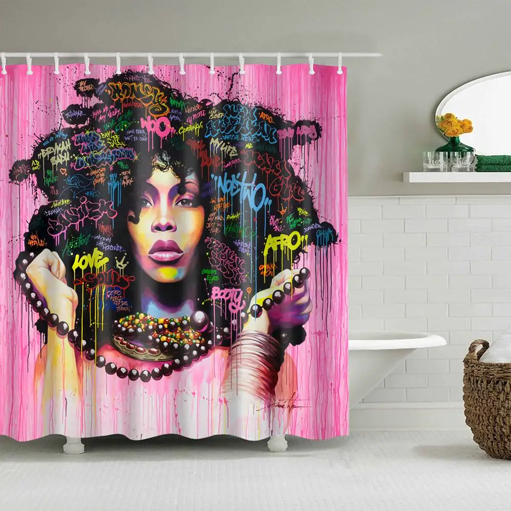 Dafield africano-americano banheiro cortina de chuveiro aguarela
