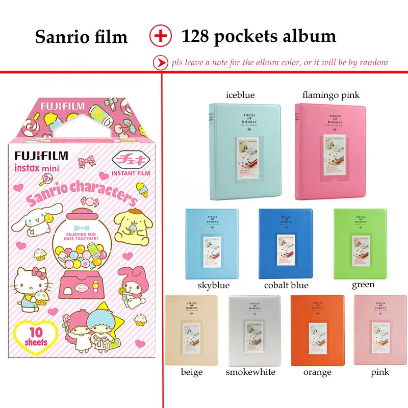 Fujifilm Instax Мини пленка Sanrio 10 листов для Instax Mini 9 8+ 7 s 70 90 25 мгновенный Polariod камера принтер для смартфонов SP-2 1 - Цвет: Film and 128P Album