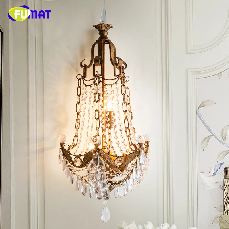 FUMAT American K9 Crystal Wall Lamps Sconce For Living Room European style Metal Vintage Antique Brass Nodric LED Wall Light FUMAT American K9 Crystal Wall Lamps Sconce For Living Room European style Metal Vintage Antique Brass Nodric LED Wall Light