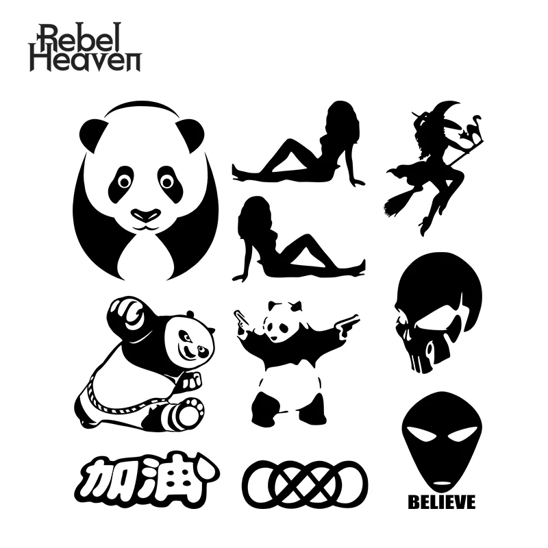 Забавная наклейка для автомобиля Rebel Heaven JDM ALIEN HEAD Kanji Chinese Add Oil Big Giant Friendly Panda