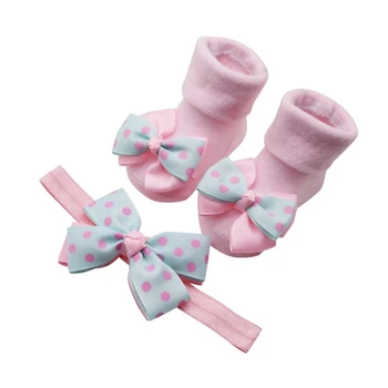 

2PCS Baby socks Cartoon anti slip floor cartoon kids Toddlers+Hairband Props Set autumn spring newborn 0-6-12month