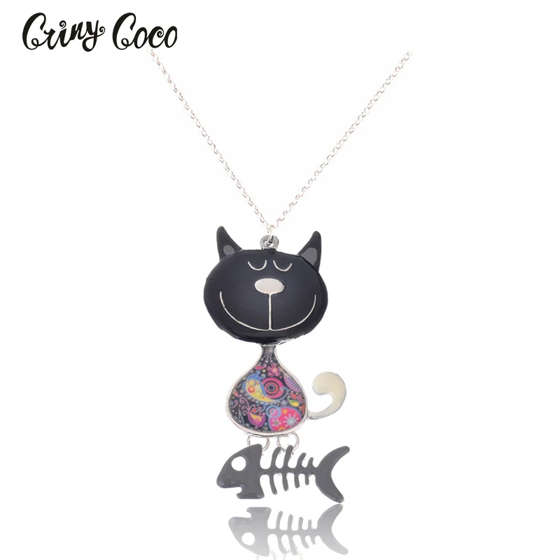 

Alloy Enamel Pendant Necklace Cat Fish Bones Link Chain Collar Decoration For Women Gifts 2018 Fashion New Style Enamel Jewelry