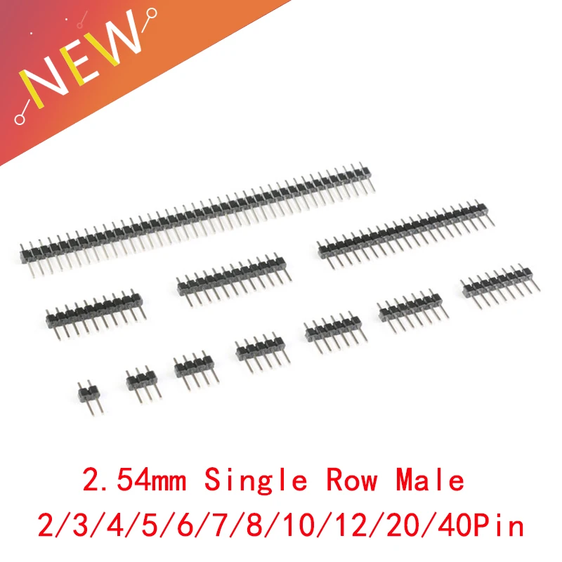 

10Pcs/lot 2.54mm Single Row Male 2~40P Breakaway PCB Board Pin Header Connector Strip Pinheader 2/3/4/5/6/8/10/12/20/40Pin