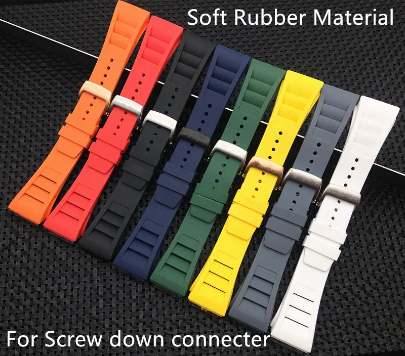

20mm Soft quality Imported Nature Soft Silicone Rubber Watchband For Richard Watch Mille Strap band Bracelet butterfly buckle
