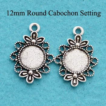 

Fancy Flower Pendant Setting 12mm, Antique Silver 12mm Cabochon Setting, Blank Bezel Blanks for Charm Pendants or Earrings