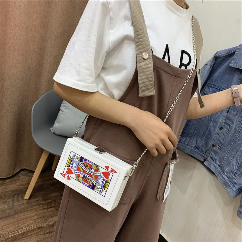 Женская коробка для печати сумка-мессенджер с цепочкой крутые сердца клатч для вечеринки сумка модные игральные карты A J Q K сумки на плечо