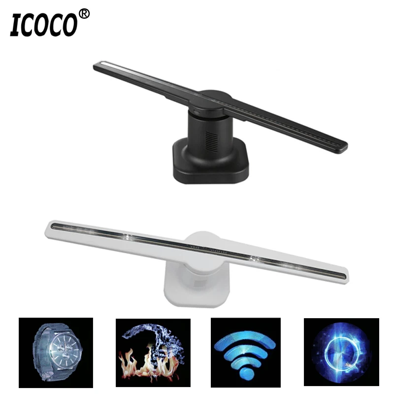 ICOCO LED WIFI Holographic Projector Portable Hologram Player 3D Holographic Dispaly Fan Unique Hologram Projector Black/White ICOCO LED WIFI Holographic Projector Portable Hologram Player 3D Holographic Dispaly Fan Unique Hologram Projector Black/White