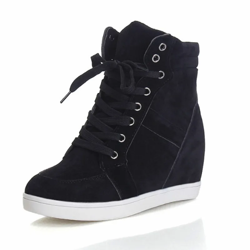 

Lace-up Ankle Shoes Women Boots High Quality Height Increasing Ladies Shoes Suede Down Fashion Boot