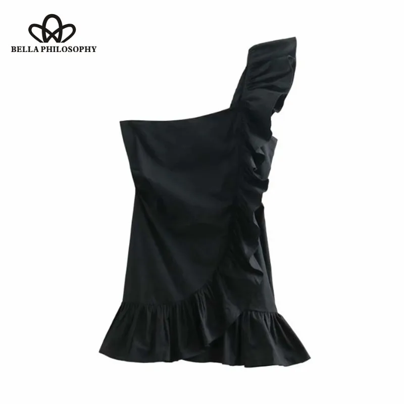 Wonder 2018 new Vintage Sexy One Shoulder Ruffled Mini Dress Sleveless Back Zipper Pleated Dresses Casual party Vestidos Mujer