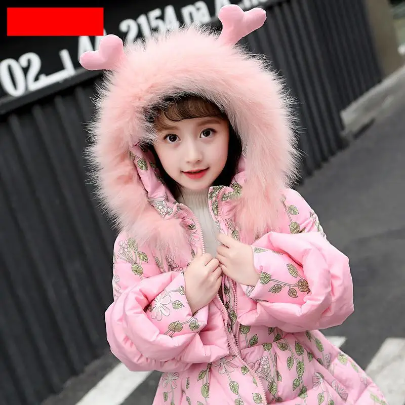 

Girls Down Jacket Winter 2018 Thicken Children Jackets Long Thicken Overcoat Outerwear Fur Collar Hooded Coats Winterjas Meisjes