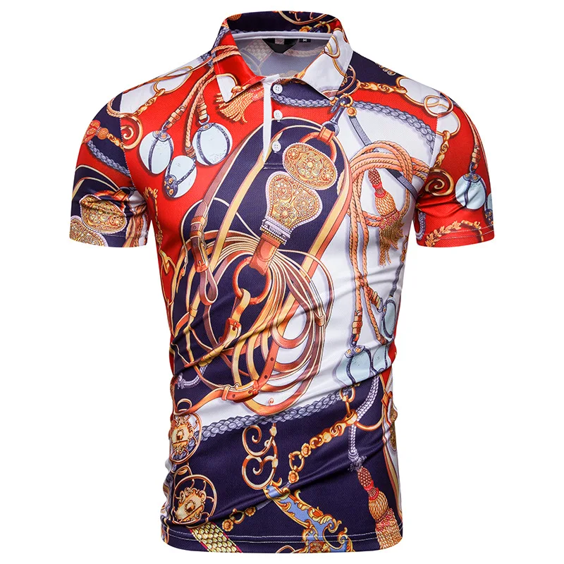 

Men's summer new fashion court style printed short-sleeved polo shirt US SIZE