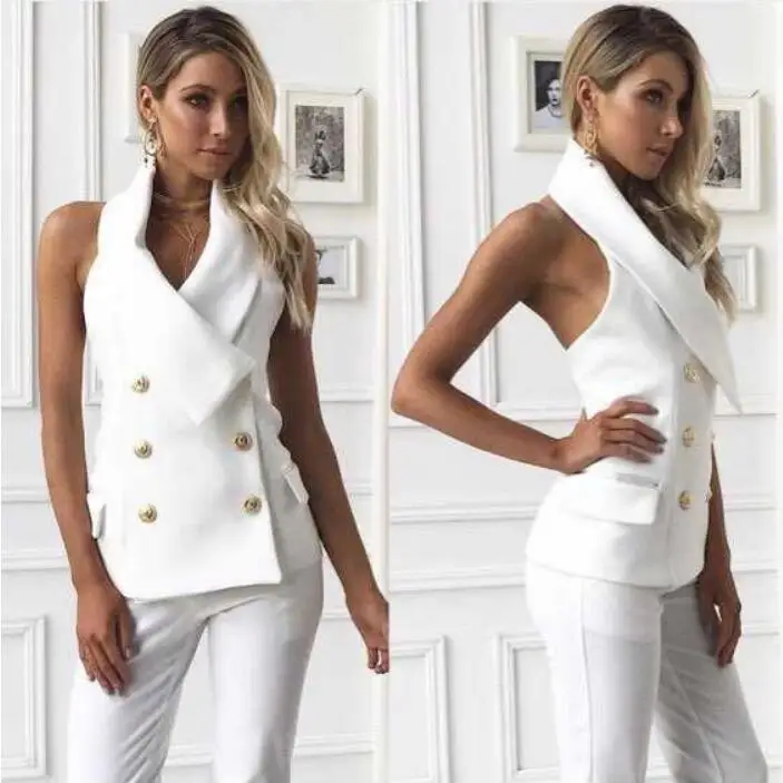 LXMSTH Women Vests Fashionable Double Breasted Slim Sleeveless Suit jacket Office Waistcoat Female Colete Feminino veste femme