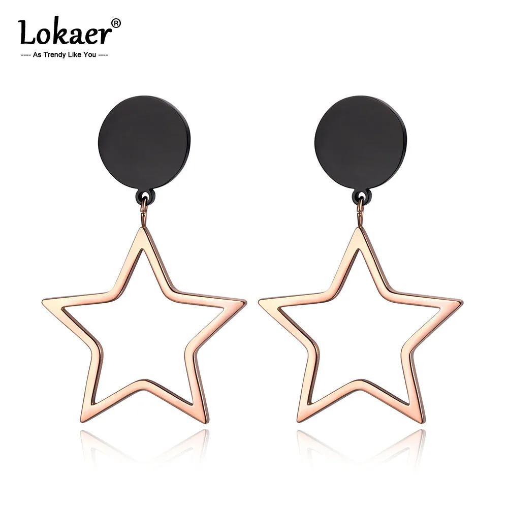 Lokaer нержавеющая сталь полые звезда серьги формы украшения для женщин обувь девочек розовое золото юбилейные серьги рождественские подарки E19038