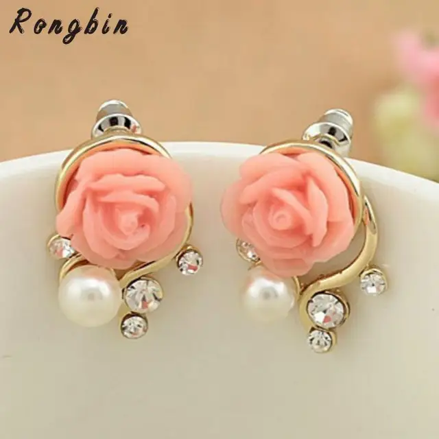 Jewelry New Brand Design Gold Rose Pearl Stud Earrings For Women Jewelry New Brand Design Gold Rose Pearl Stud Earrings For Women 2017 Accessories Whole
