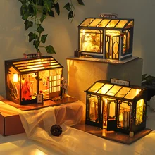 Brinquedos para crianças nova casa de boneca casa diy casa de bonecas em miniatura com capa poeira móveis presente aniversário td27 2829