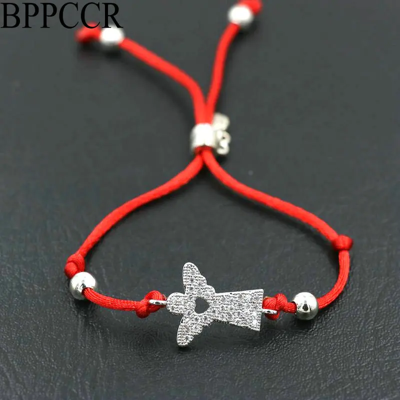 

BPPCCR Adjustable Love Heart Lucky Angel Red Rope String Thread Charm Bracelets Women Micro Pave Zircon AAA Jewelry Gifts