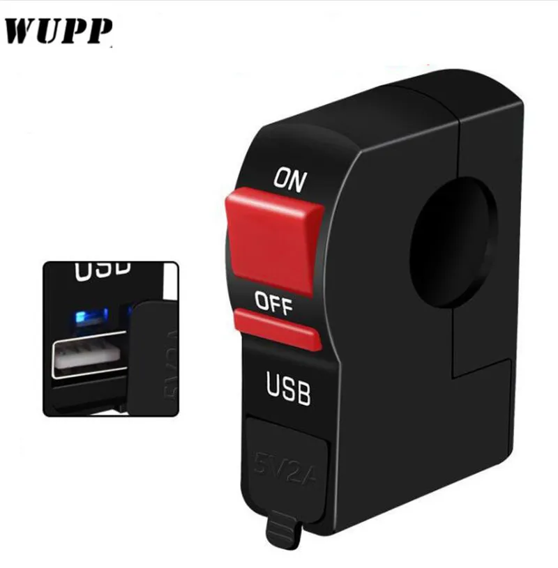 

WUPP Electric Vehicle Motorcycle Modified Switch Headlight Spotlight Universal Handlebar Multi-function With USB Charger 5V 2A