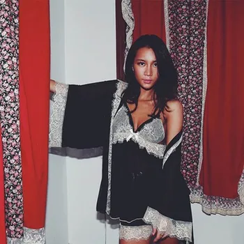 

3PC Women Sexy Silk Babydoll Lace Lingerie Bathrobe Nightwear Bodysuit Pizama Damska Bawelna Comfortable Fashionable Four Season