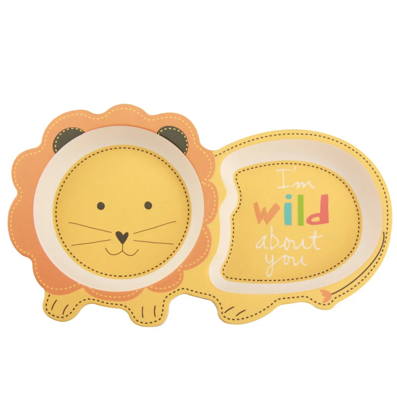 Baby Kids Natural Bamboo Fiber Bowls Cute Cartoon Animal Dishes Baby Feeding Tableware Irregular Children Toddler Portable Plate